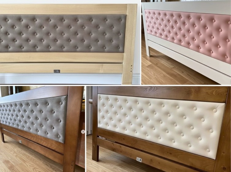 Дерев'яне ліжко Модерн СОСНА з м'яким узголів'ям ґудзики 10 