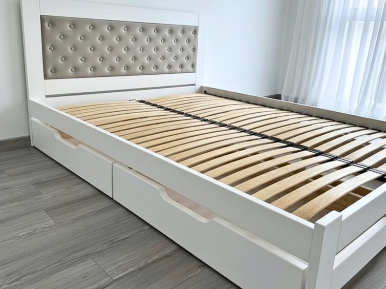 Дерев'яне ліжко Модерн БУК з м'яким узголів'ям ґудзики 9 