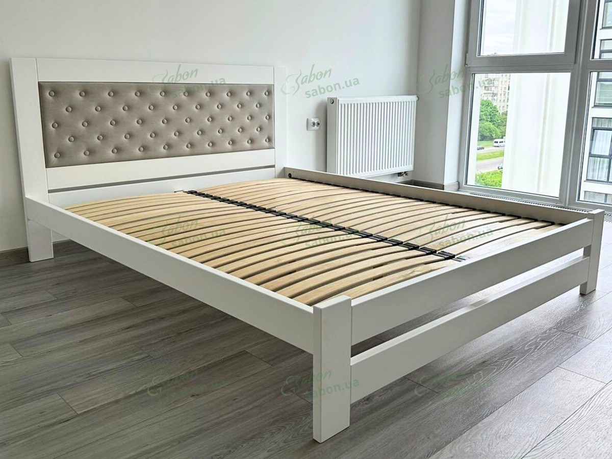 Дерев'яне ліжко Модерн БУК з м'яким узголів'ям ґудзики