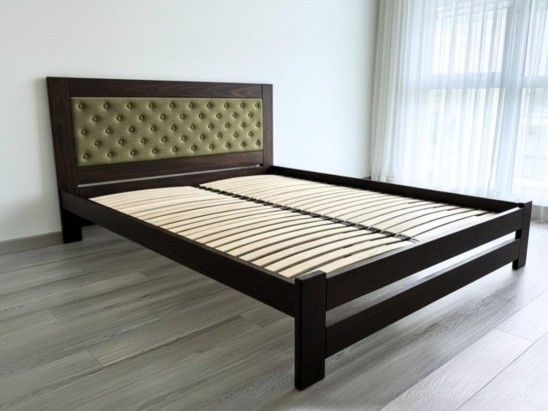 Деревянная кровать Модерн ДУБ с мягким изголовьем пуговицы 2