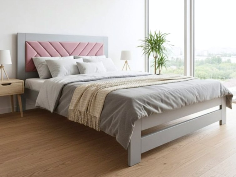 Дерев'яне ліжко Модерн СОСНА з м'яким узголів'ям лінії 1