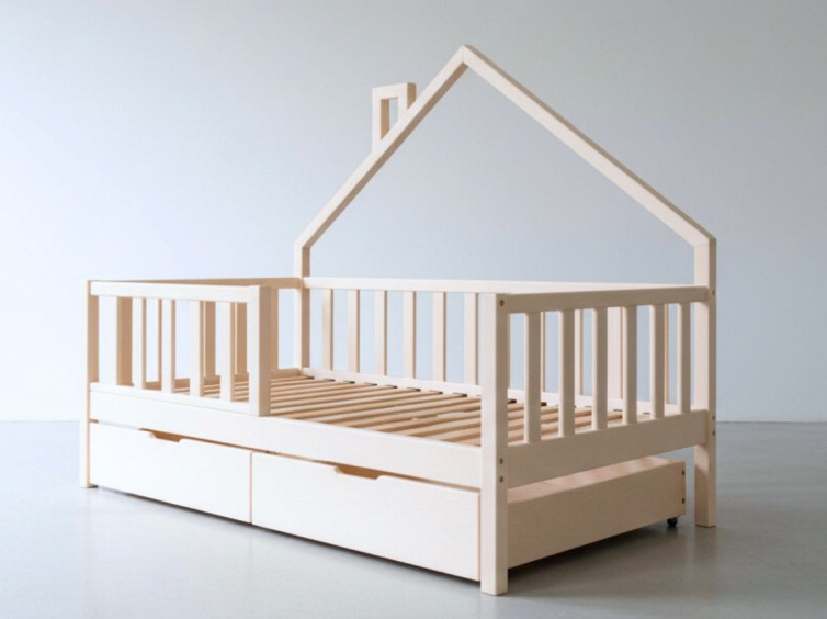 Дитяче ліжко Драбина з дахом з натурального дерева 2 