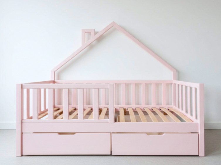 Дитяче ліжко Драбина з дахом з натурального дерева 4 