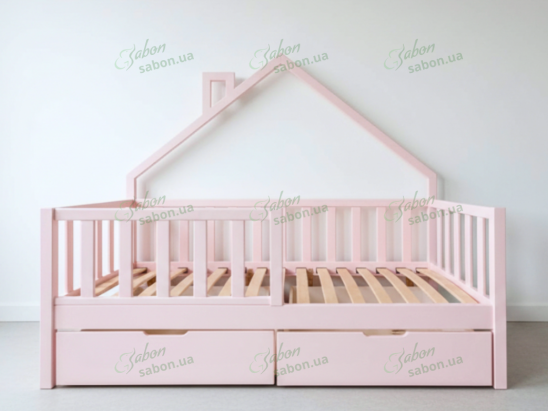 Дитяче ліжко Драбина з дахом з натурального дерева 4 