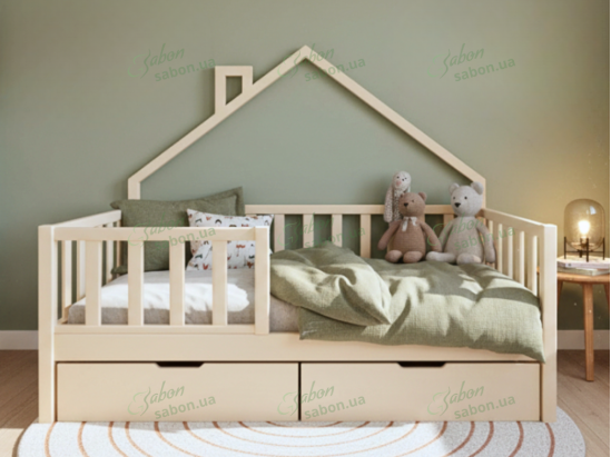 Дитяче ліжко Драбина з дахом з натурального дерева 1