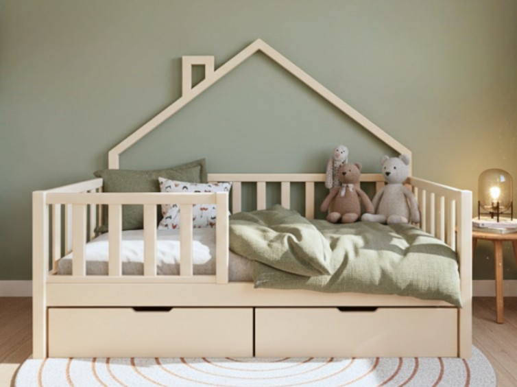 Дитяче ліжко Драбина з дахом з натурального дерева 1
