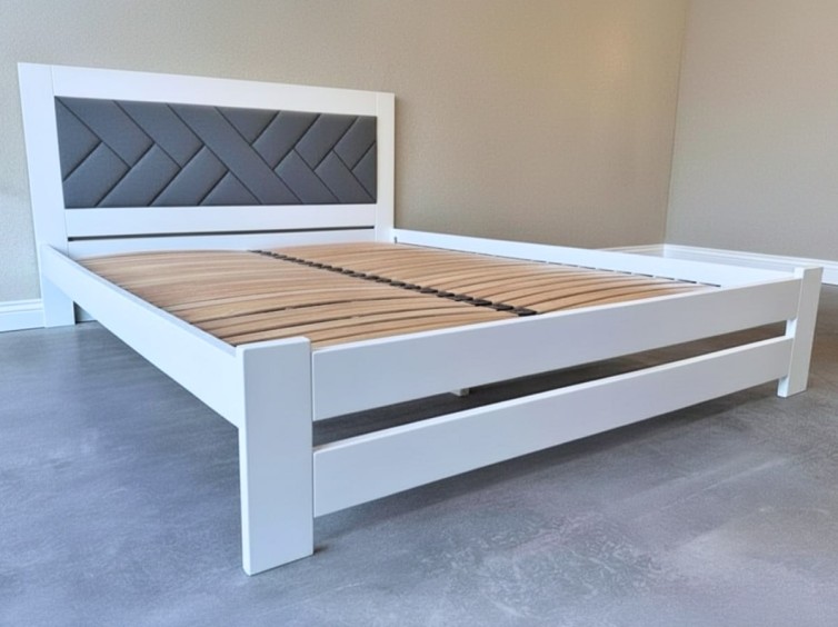 Дерев'яне ліжко Модерн СОСНА з м'яким узголів'ям КОСА 9 