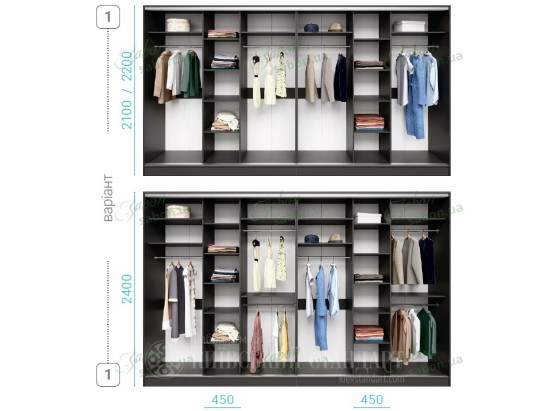 Шкаф-купе Стандарт 10.4 пятидверный H-220 7 